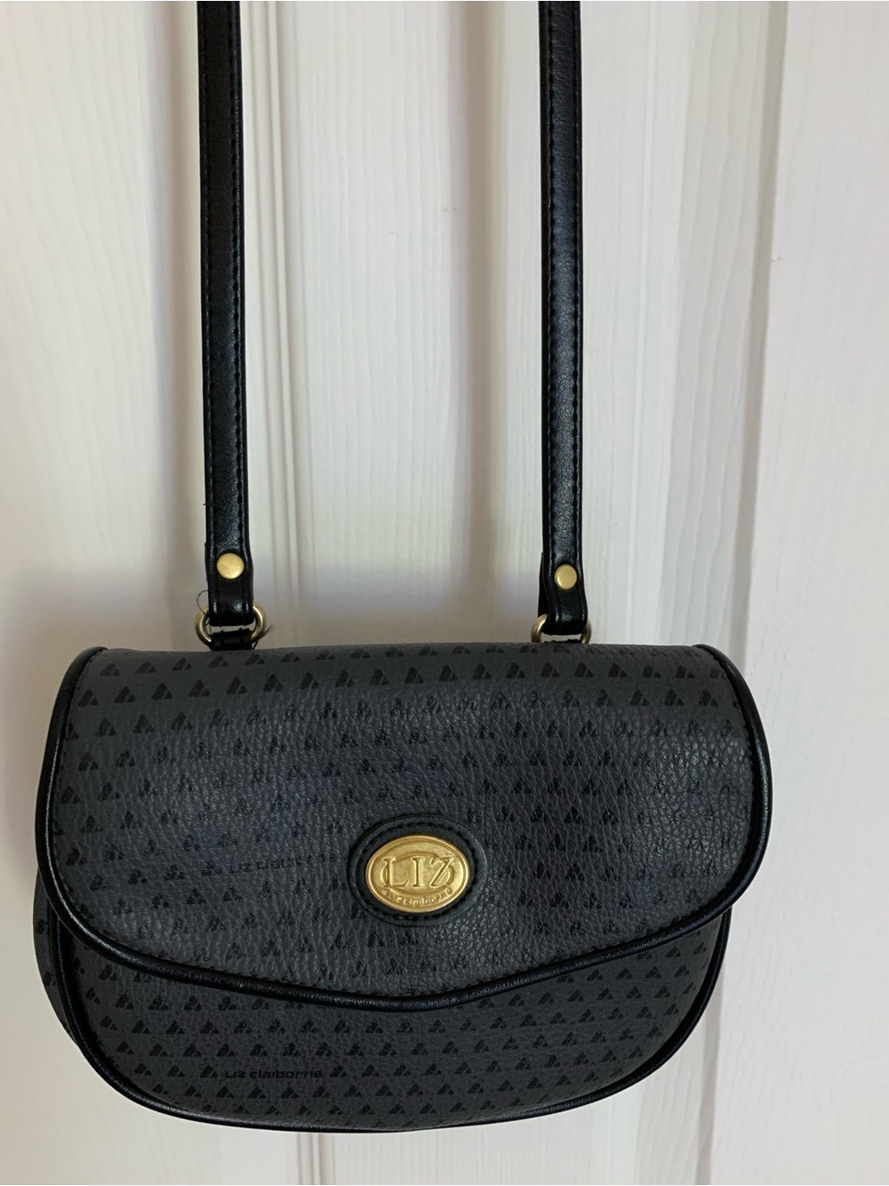 Vintage Liz Claiborne Gray & Black Crossbody Small Purse with Gold Accent Logo